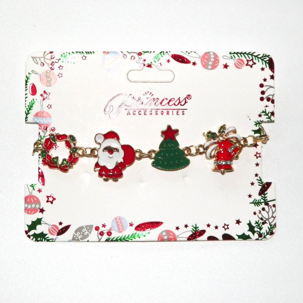 Gold 7" Christmas Charm Bracelet Santa